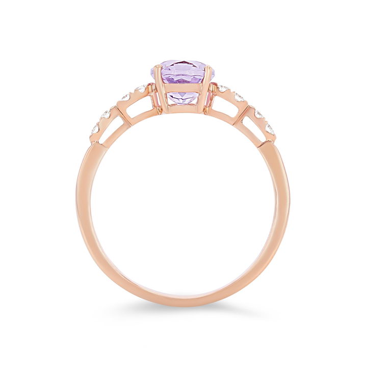 Pink Amethyst and Diamond Scallop Ring In Rose Gold 14K