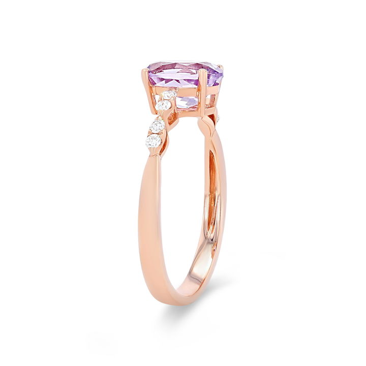 Pink Amethyst and Diamond Scallop Ring In Rose Gold 14K