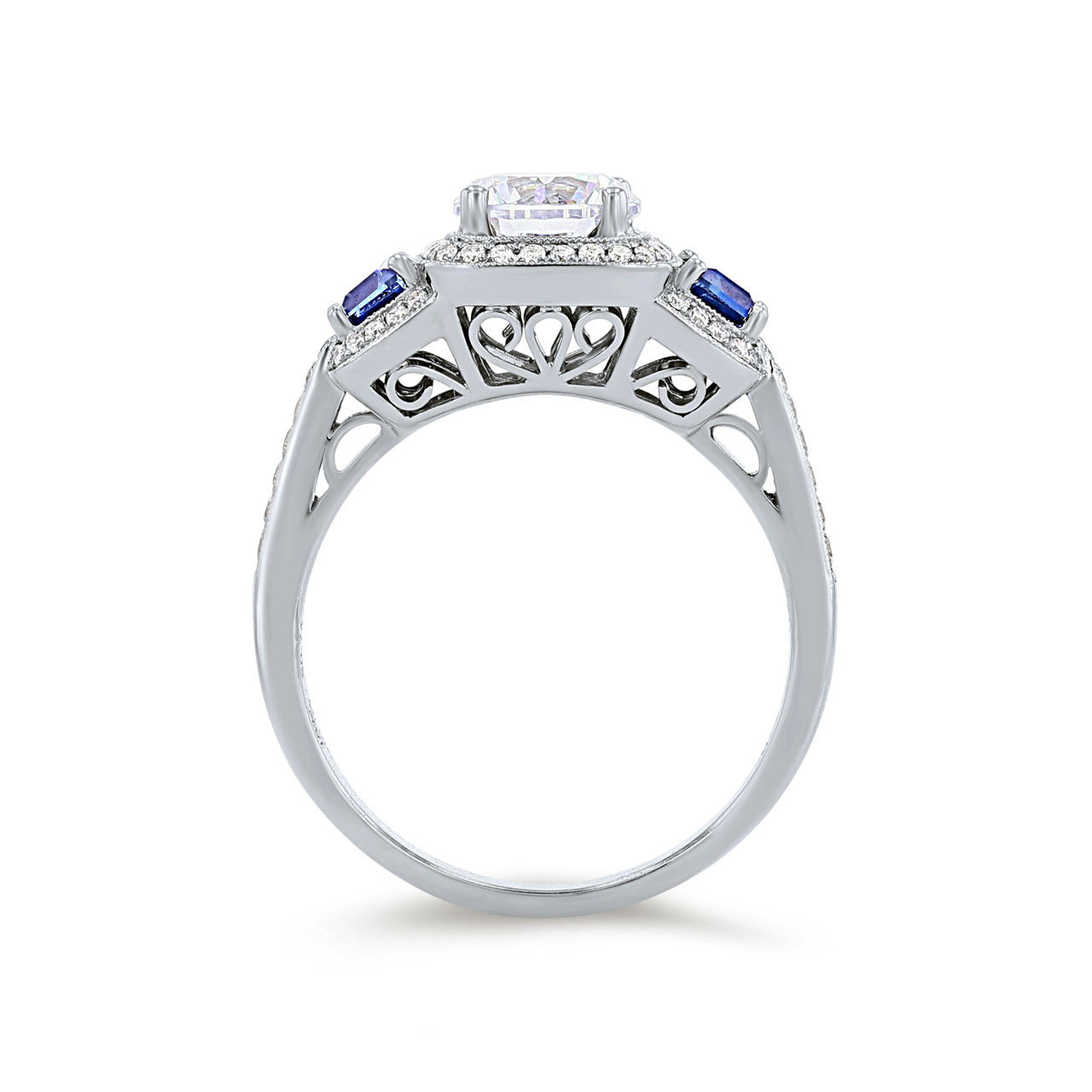 Simon G. Three Stone Sapphire and Round Diamond Engagement Setting 2