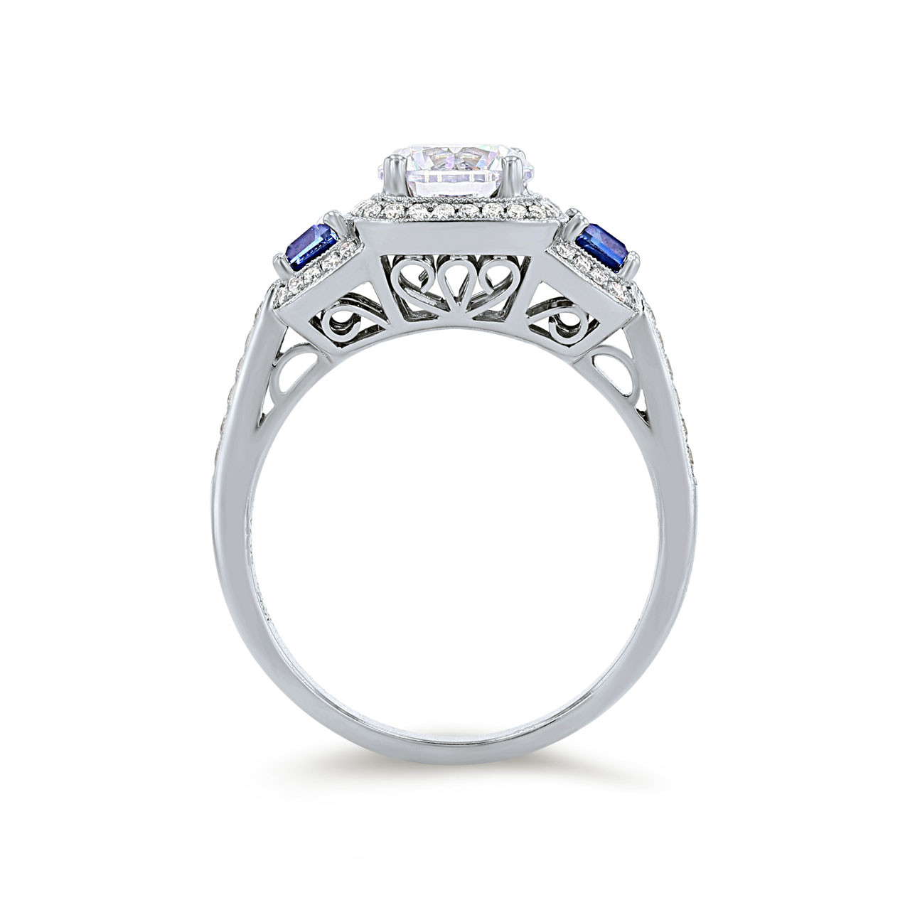 Simon G. Three Stone Sapphire and Round Diamond Engagement Setting 2