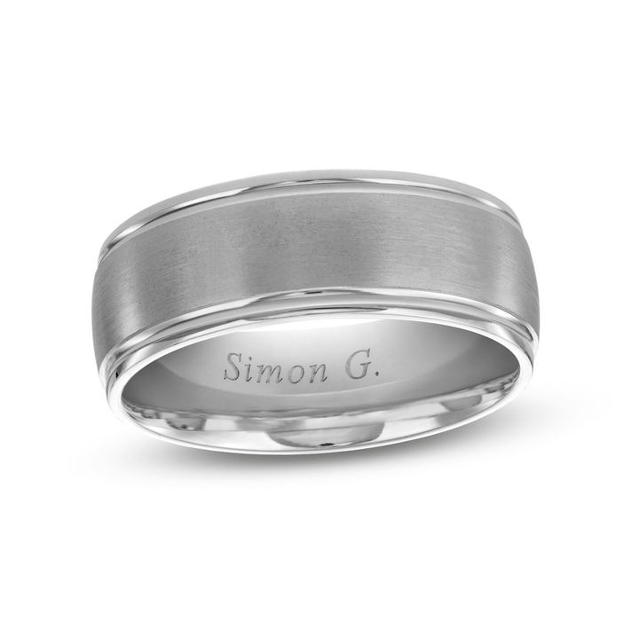 Simon G. Matte Polished Edge 8mm Wedding Band In Platinum