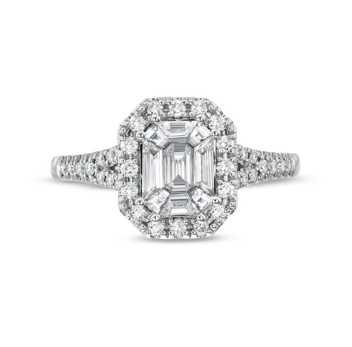 Diamond Mosaic Ring In Solid 14K White Gold