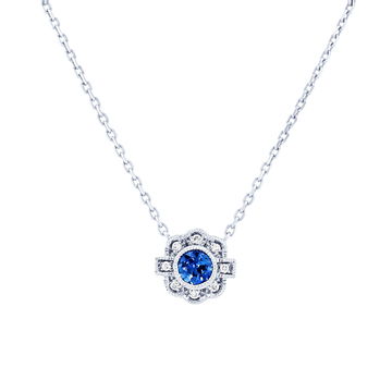 Vintage Sapphire and Diamond Pendant In White Gold 14K
