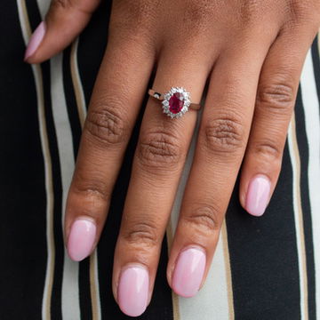 Oval Ruby and Diamond Halo Ring 1