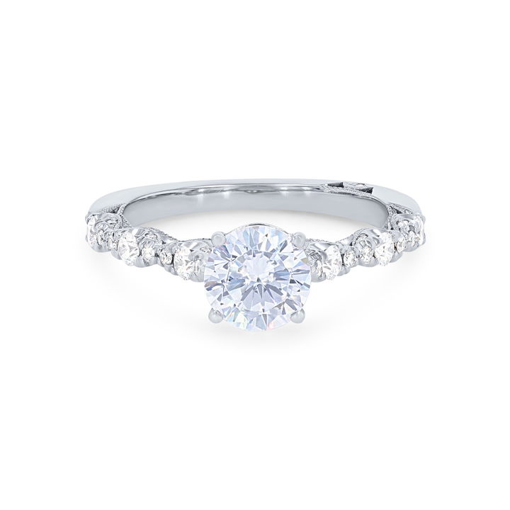 White Gold 18K Tacori Petite Crescent Sculpted Cathedral Engagement Setting