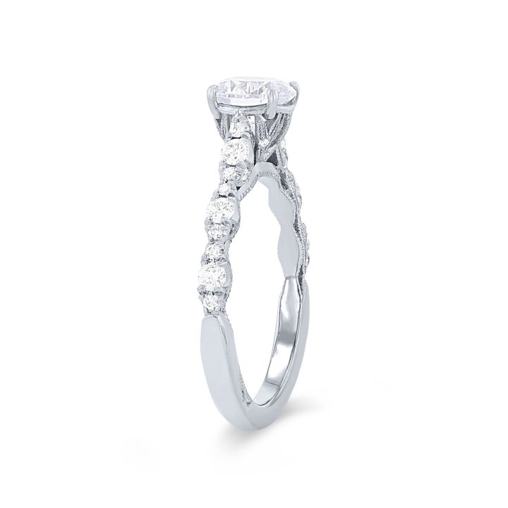 White Gold 18K Tacori Petite Crescent Sculpted Cathedral Engagement Setting