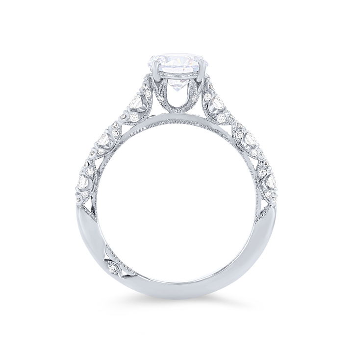 White Gold 18K Tacori Petite Crescent Sculpted Cathedral Engagement Setting