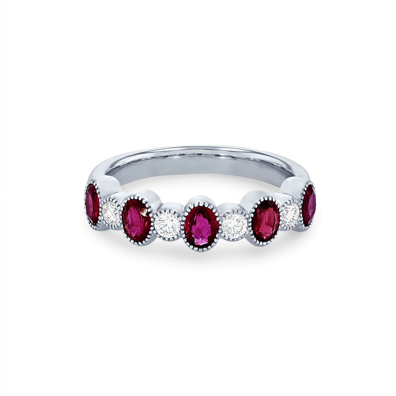 Alternating Ruby and Diamond Bezel Wedding Band