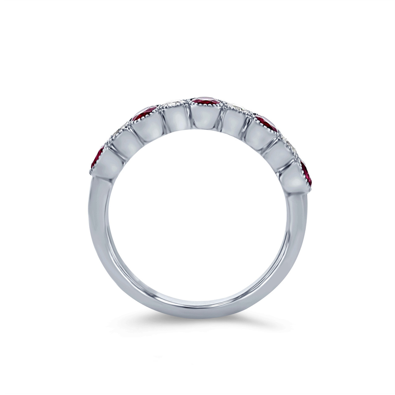 Alternating Ruby and Diamond Bezel Wedding Band