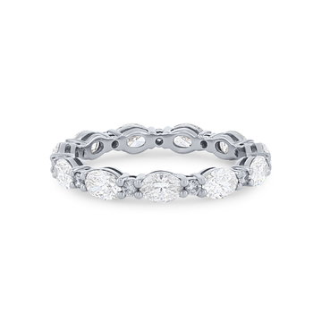 Alternating Oval and Round Diamond Eternity Wedding Band In Yellow Gold 14K