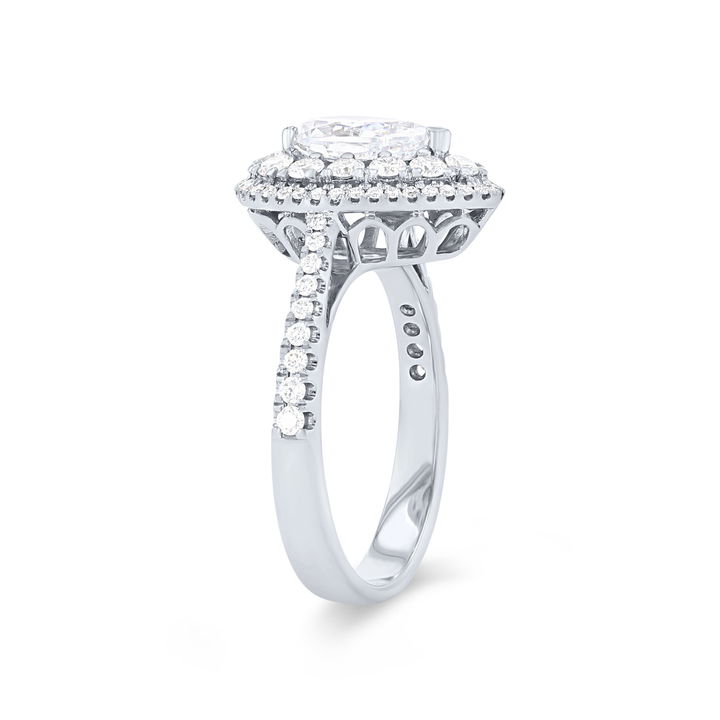 Rose Gold 18K Simon G. Cathedral Double Pear Halo Engagement Setting