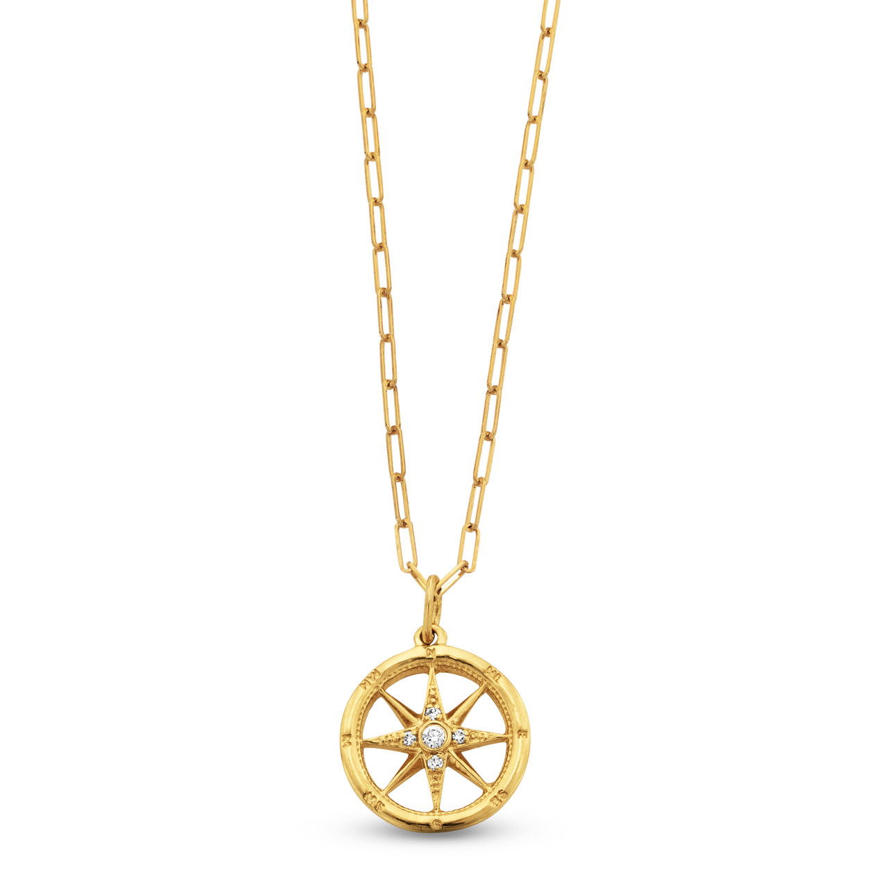 Paperclip Chain Compass Pendant