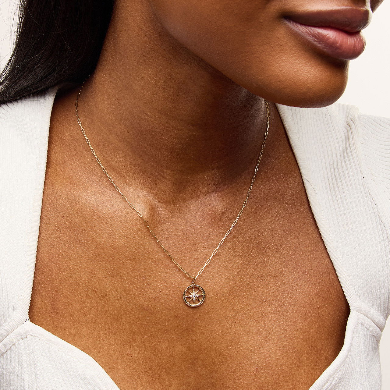 Paperclip Chain Compass Pendant