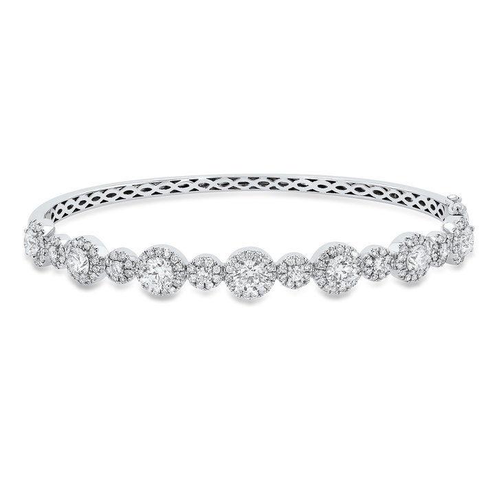 Diamond Halo Bangle Bracelet In Solid 14K White Gold