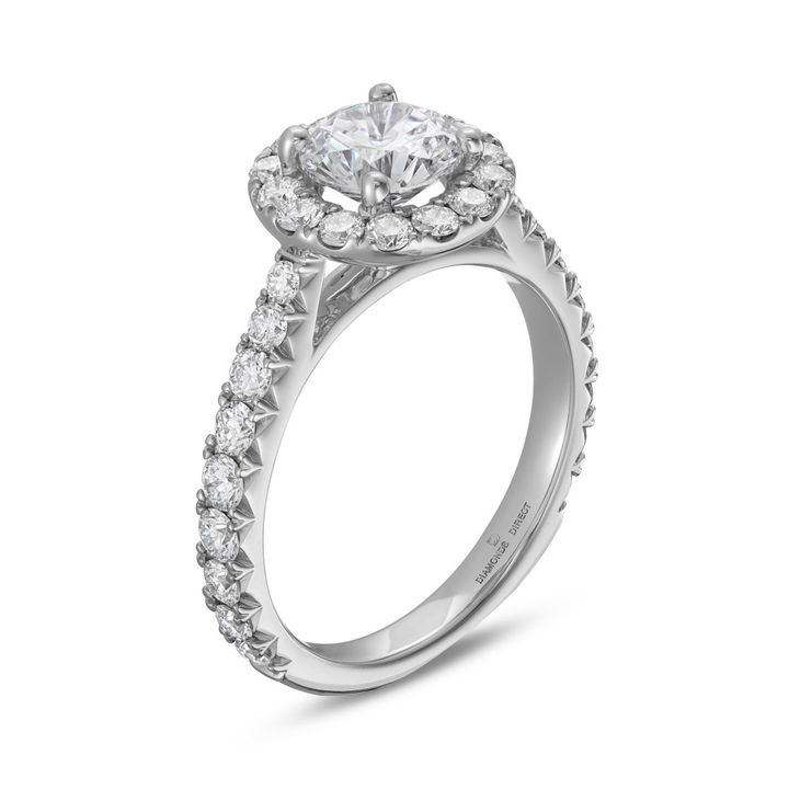 White Gold 14K Round Halo Graduated Diamond Engagement Setting by Diamonds Direct Designs