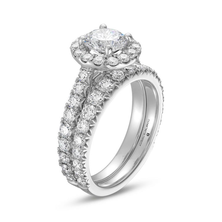 White Gold 14K Round Halo Graduated Diamond Engagement Setting by Diamonds Direct Designs