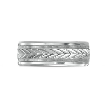 Chevron Milgrain 8mm Wedding Band In White Gold 14K