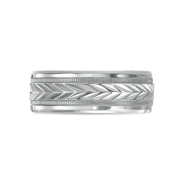Chevron Milgrain 8mm Wedding Band In White Gold 14K