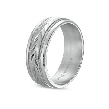 Chevron Milgrain 8mm Wedding Band In White Gold 14K