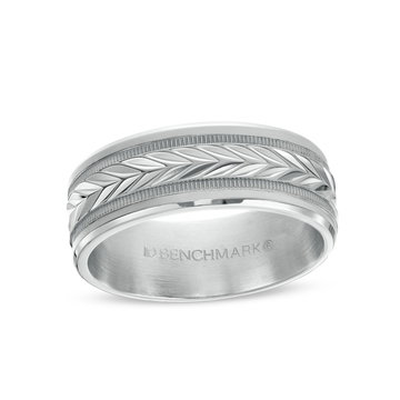 Chevron Milgrain 8mm Wedding Band In White Gold 14K