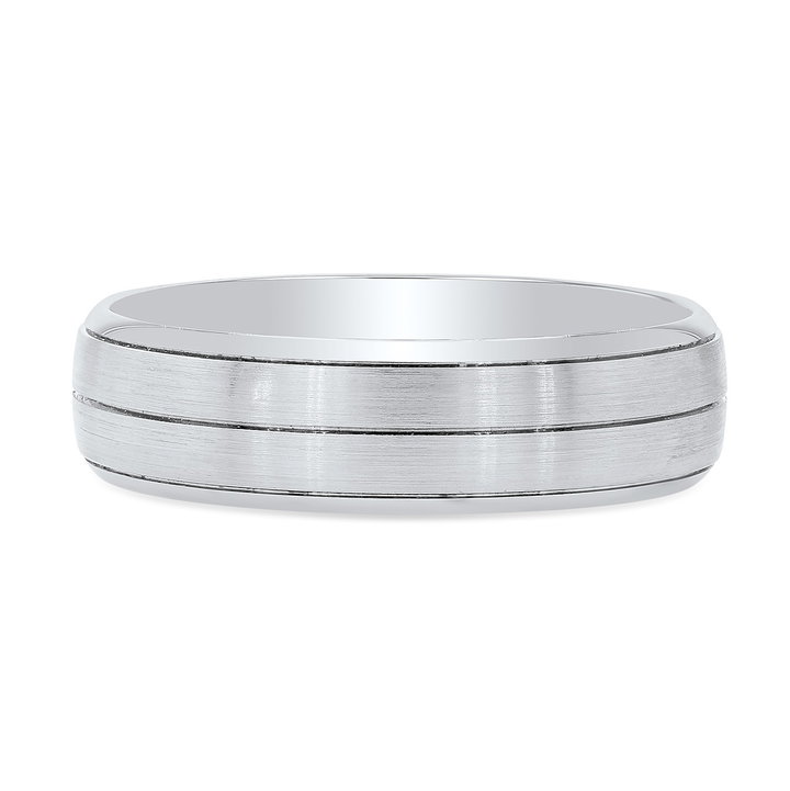 Matte Line Detail 6mm Wedding Band In White Gold 14K