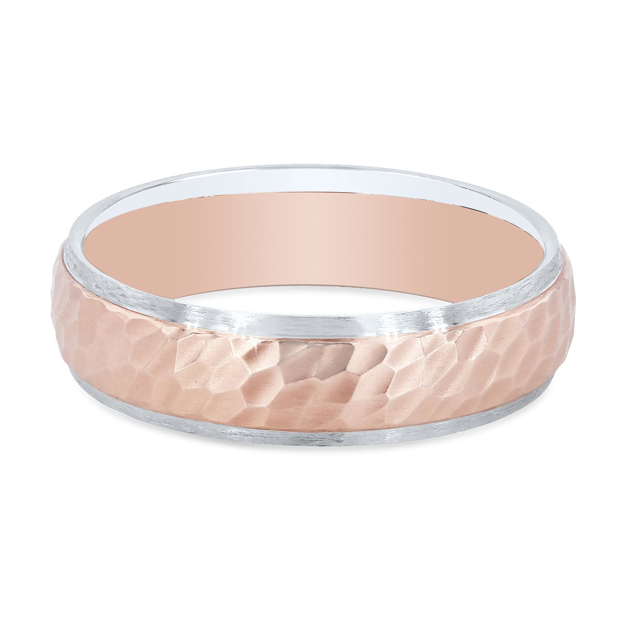 Two Tone Hammered 6mm Wedding Band