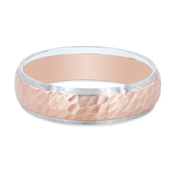 Two Tone Hammered 6mm Wedding Band In White And Yellow Gold 14K
