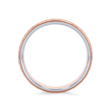 Two Tone Hammered 6mm Wedding Band In White And Yellow Gold 14K