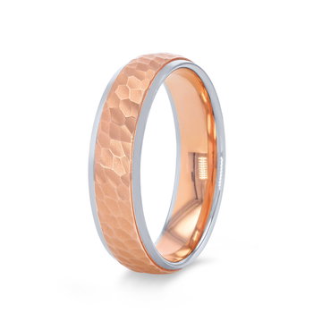 Two Tone Hammered 6mm Wedding Band In White And Yellow Gold 14K