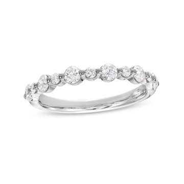 Single Prong Alternating Diamond Wedding Band by Adorette In White Gold 14K