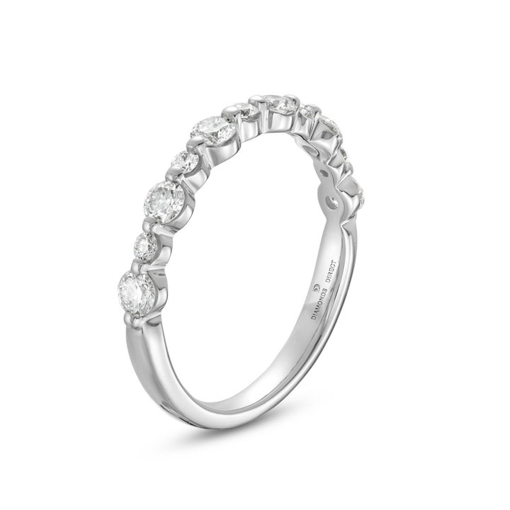 Single Prong Alternating Diamond Wedding Band by Adorette In White Gold 14K