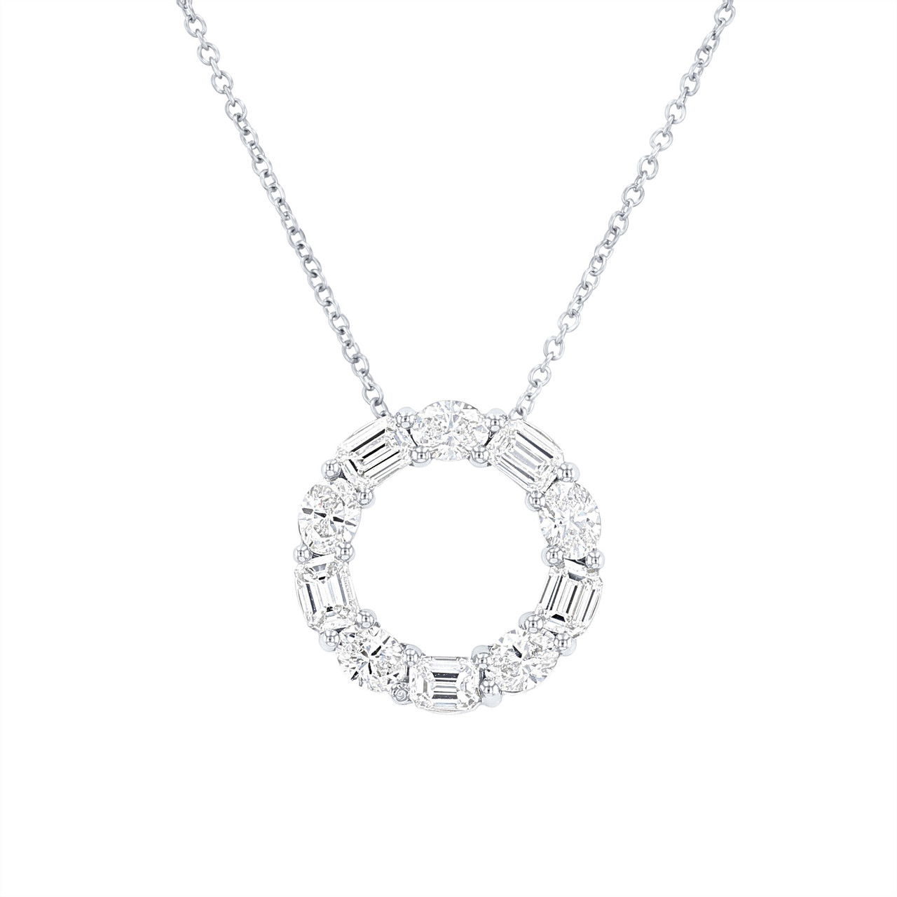 Oval and Emerald Diamond Circle Pendant