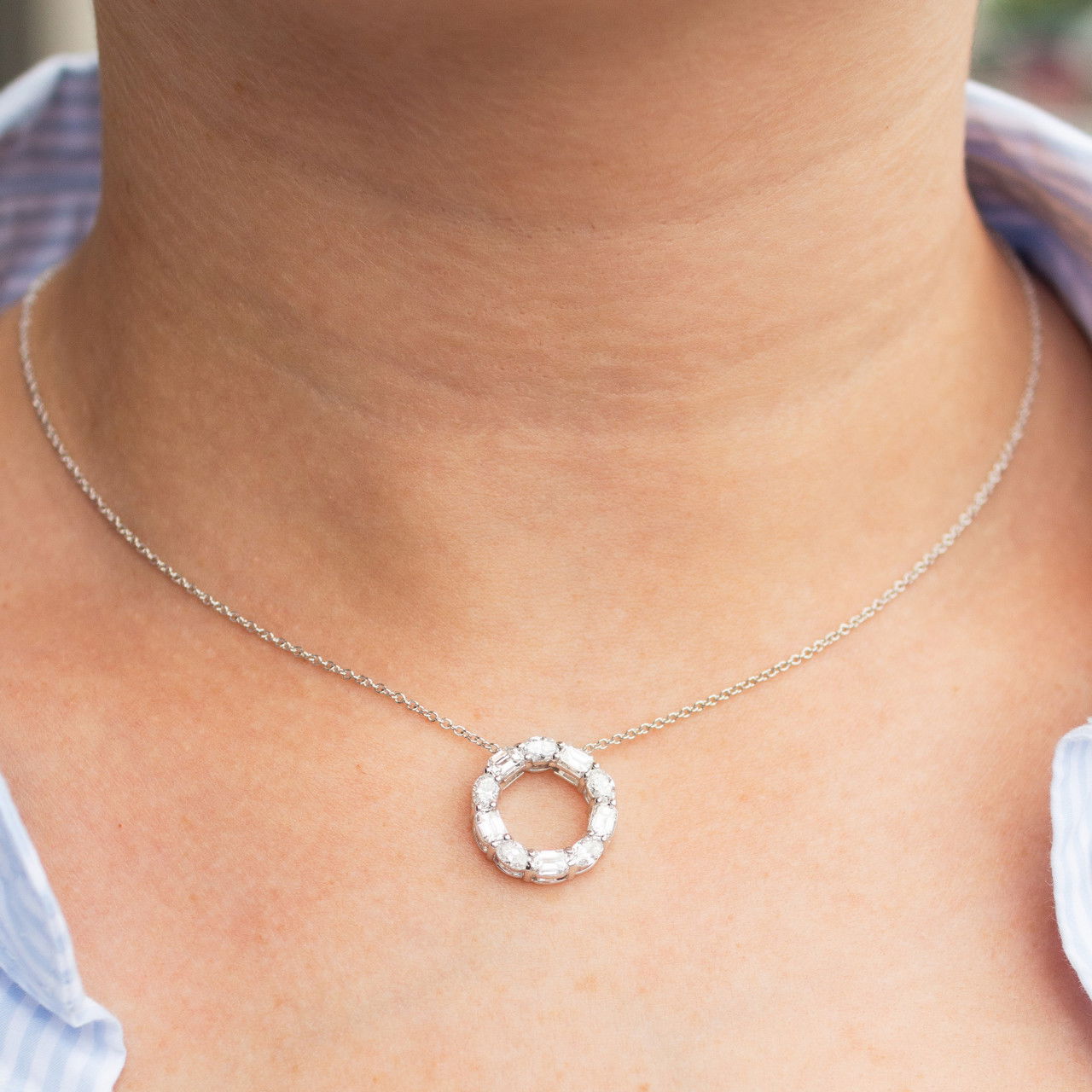 Oval and Emerald Diamond Circle Pendant