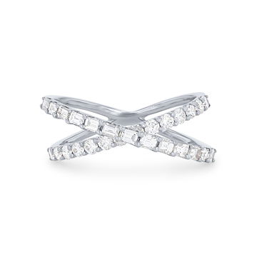 Mixed Diamond "X" Ring In White Gold 14K