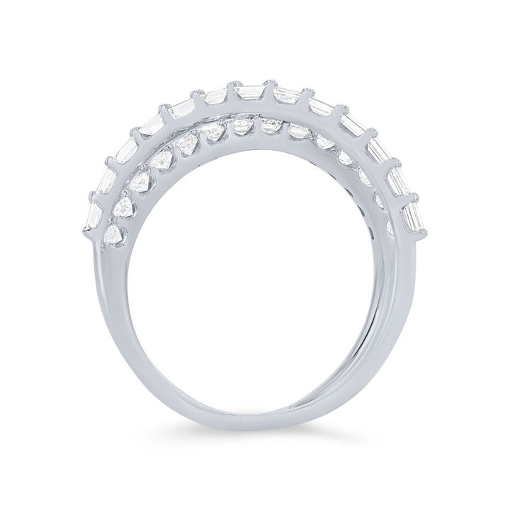 Mixed Diamond "X" Ring In White Gold 14K