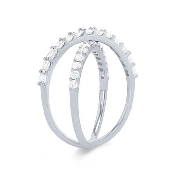Mixed Diamond "X" Ring In White Gold 14K