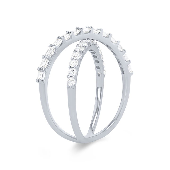 Mixed Diamond "X" Ring In White Gold 14K