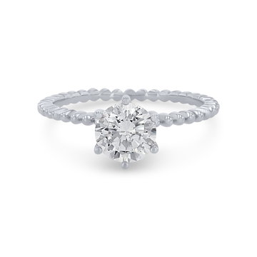 Solitaire Six Prong Beaded Engagement Setting In White Gold 14K