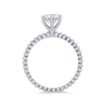 Solitaire Six Prong Beaded Engagement Setting In White Gold 14K