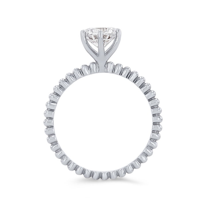 Solitaire Six Prong Beaded Engagement Setting In White Gold 14K