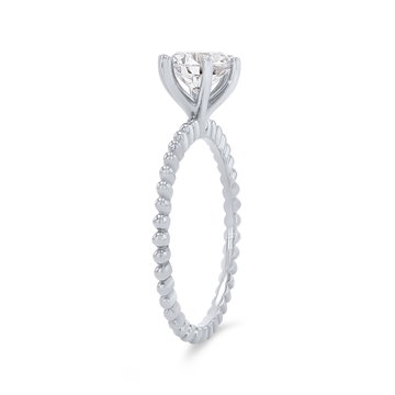 Solitaire Six Prong Beaded Engagement Setting In White Gold 14K
