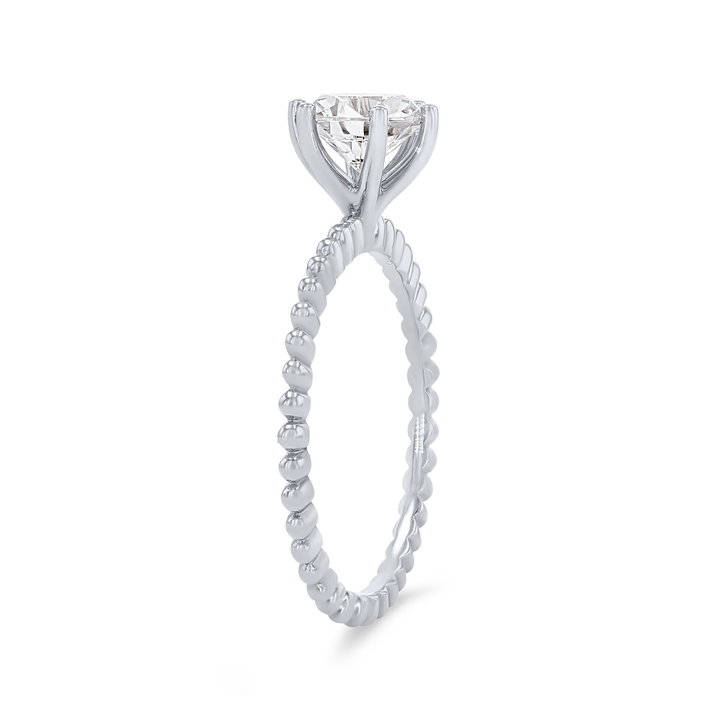 Solitaire Six Prong Beaded Engagement Setting In White Gold 14K