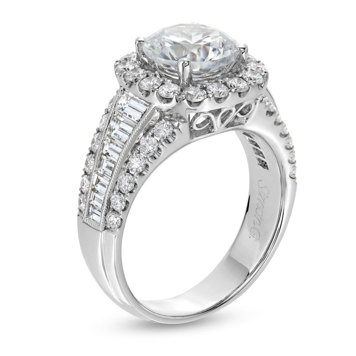 Simon G. Graduated Diamond Three Row Halo Engagement Setting In White Gold 18K