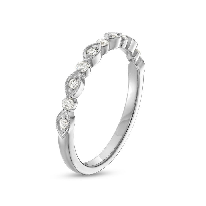 Alternating Marquise Frame Milgrain Wedding Band by Adorette In White Gold 14K