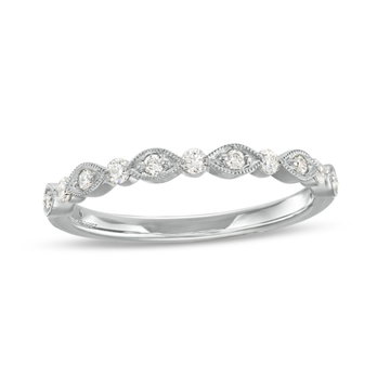 Alternating Marquise Frame Milgrain Wedding Band by Adorette In White Gold 14K
