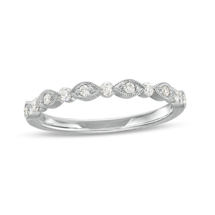 Alternating Marquise Frame Milgrain Wedding Band by Adorette In White Gold 14K