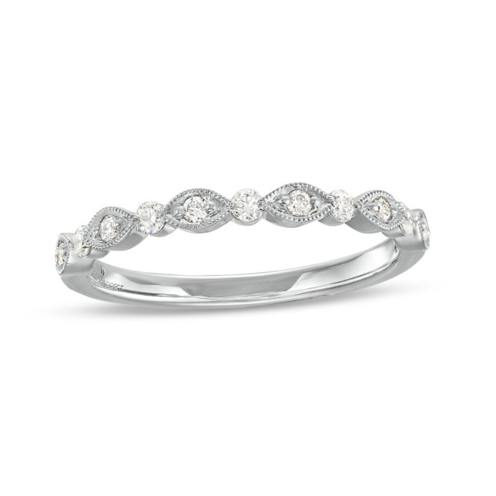 White Gold 14K Alternating Marquise Frame Milgrain Wedding Band by Diamonds Direct Designs