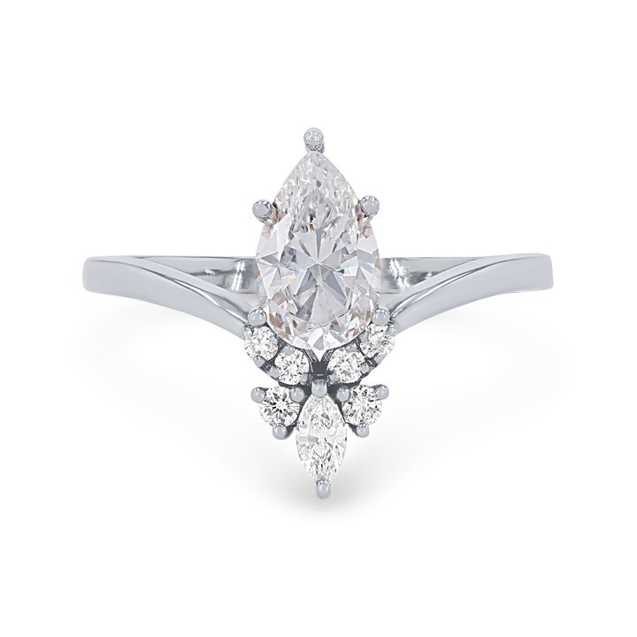 Contour Marquise and Round Diamond Engagement Setting In White Gold 14K