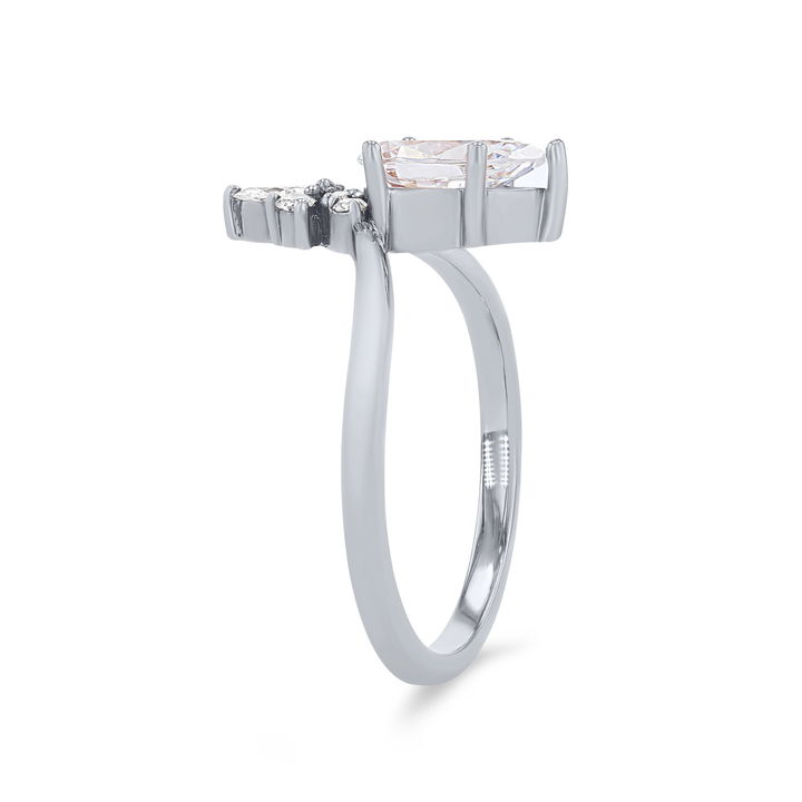 Contour Marquise and Round Diamond Engagement Setting In White Gold 14K