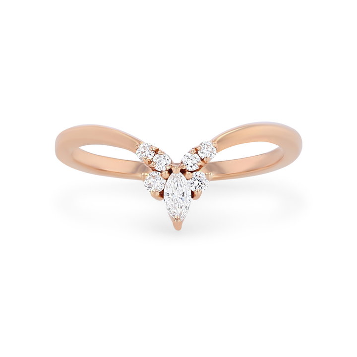 Contour Marquise and Round Diamond Wedding Band In White Gold 14K